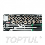 GCAT4301 Набор головок торцевых 1/2" 43предм. 6гр. с трещоткой TOPTUL