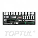 GCAT3402 Набор-сет головок 1/4" и 1/2" 34предм. 6гр. 434х176мм TOPTUL